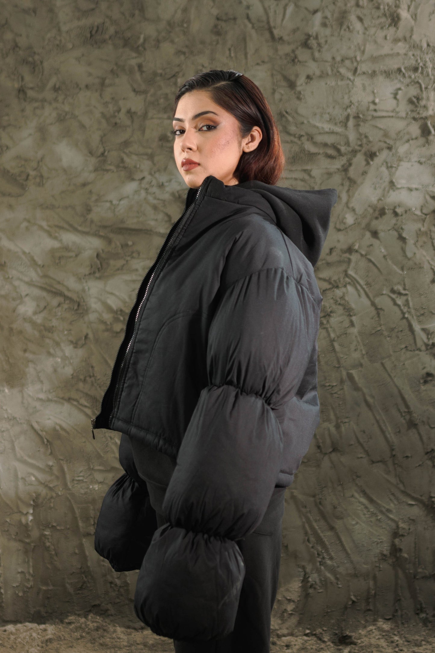 Black Puff Sleeves Bomber
