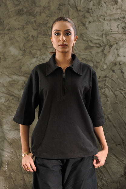 Black Cropped Polo