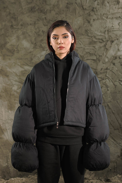 Black Puff Sleeves Bomber