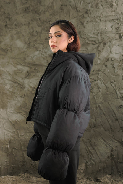 Black Puff Sleeves Bomber