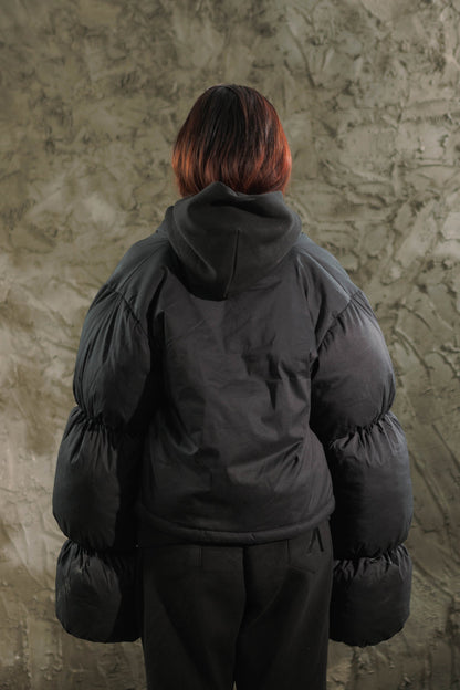Black Puff Sleeves Bomber