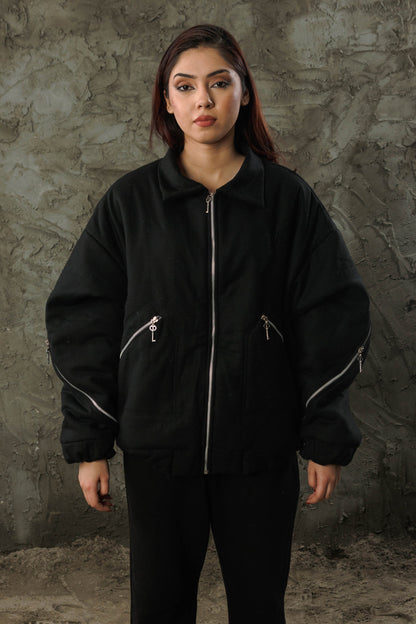 Black Wool Bomber